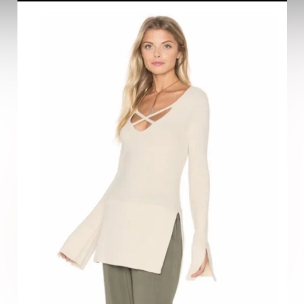 Free People Criss Cross Front Longline Tunic Sweater -  Size Small